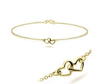 Double Heart Gold Plated Silver Anklets ANK-316-GP